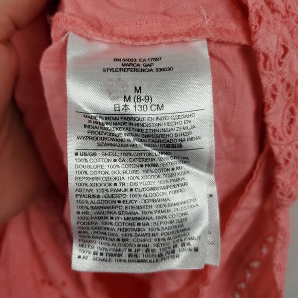 Gap Kids Peachy Pink Patterened Eyelet Embroidered Sleeveless Dress Sz M 8 - Picture 7 of 11